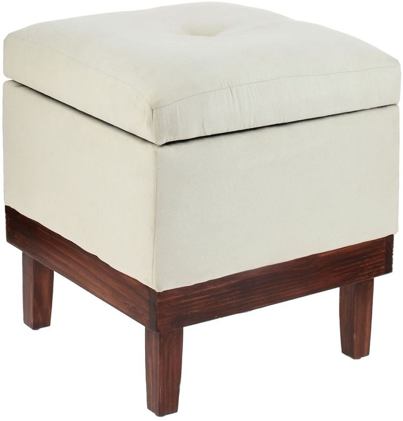 Pouf Emilia con Baúl Blanco Felpa 45x45x46 Cm Máxima Design-0
