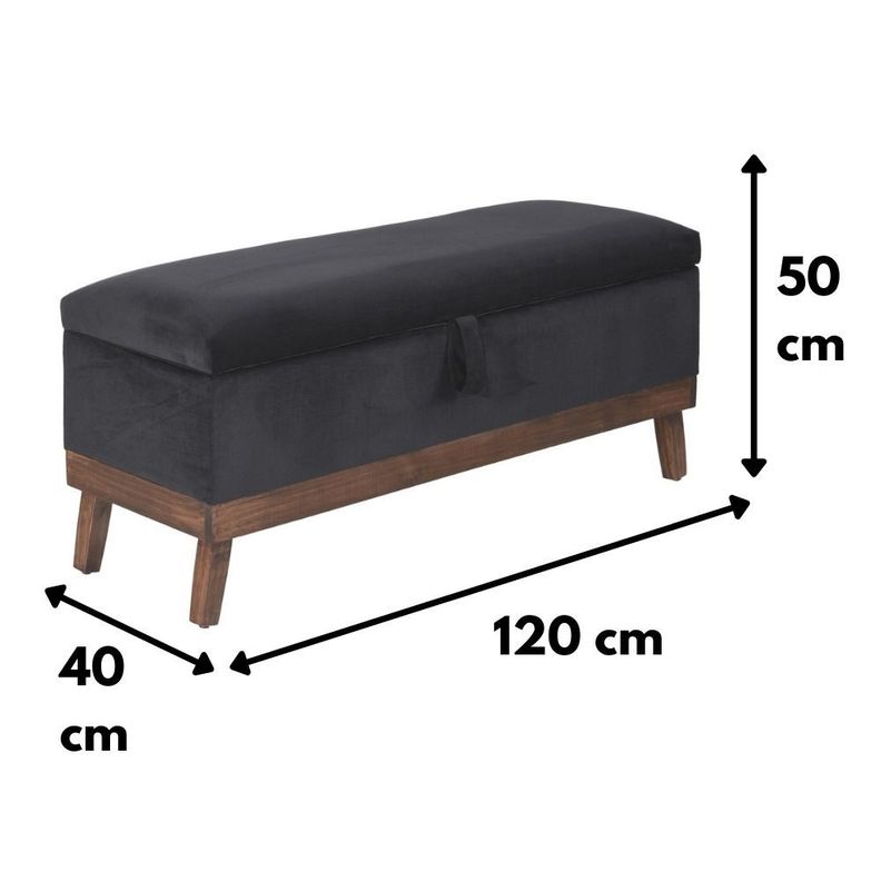 Banqueta con Baúl Incy Negro Felpa 120x40x50 cm Máxima Design-3