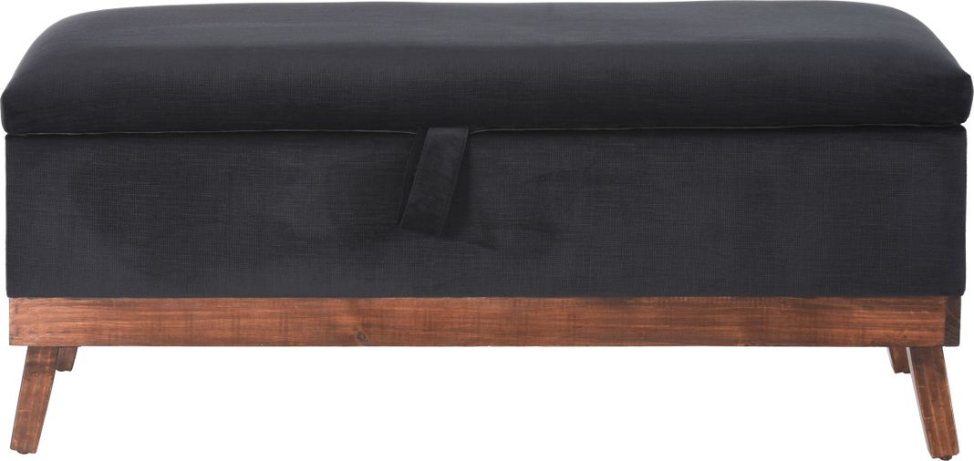 Banqueta con Baúl Incy Negro Felpa 120x40x50 cm Máxima Design-0