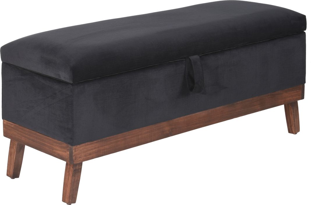 Banqueta con Baúl Incy Negro Felpa 120x40x50 cm Máxima Design-1