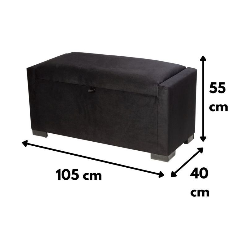 Banqueta con Baúl Leyzy Negro Felpa con Baúl 40X55X105 Cm-6