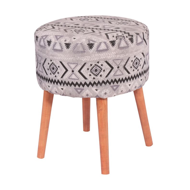 Pouf Bird Cayec Blanco-Negro Estampado 35x35x45 cm Máxima Design-1