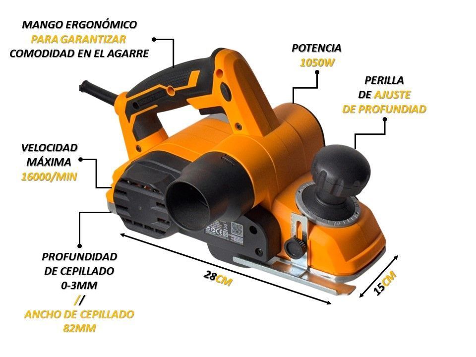 Cepilladora De Mano 1050w 82mm Ingco Ind.-1
