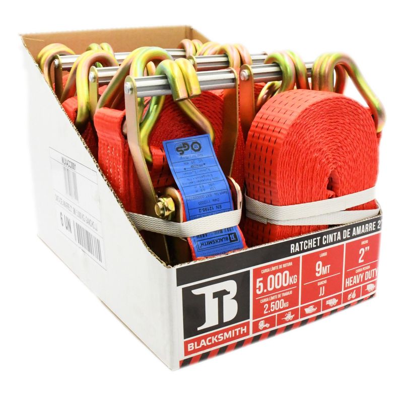 Pack 6 Un. Eslingas De Amarre 9mts, Limite De Carga 5.000 Kg Rojo