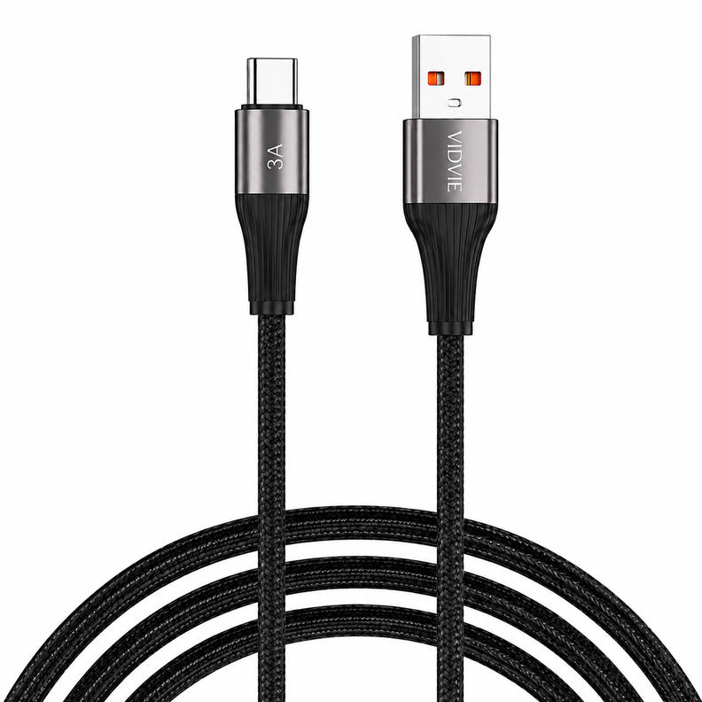 Cable De Carga Rapida y Datos Tipo C 3m 3a V8 Trenzado Vidvie Negro [ 1 ]