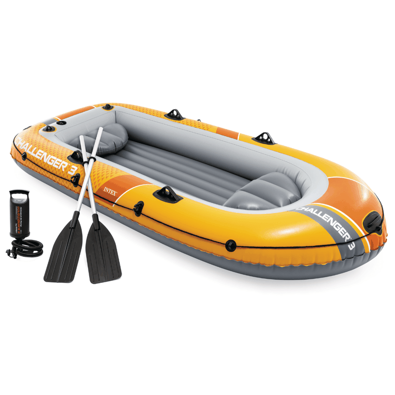 Bote Inflable Intex Challenger 3 Set Capacidad 320 Kg + Remos + Inflador Naranjo