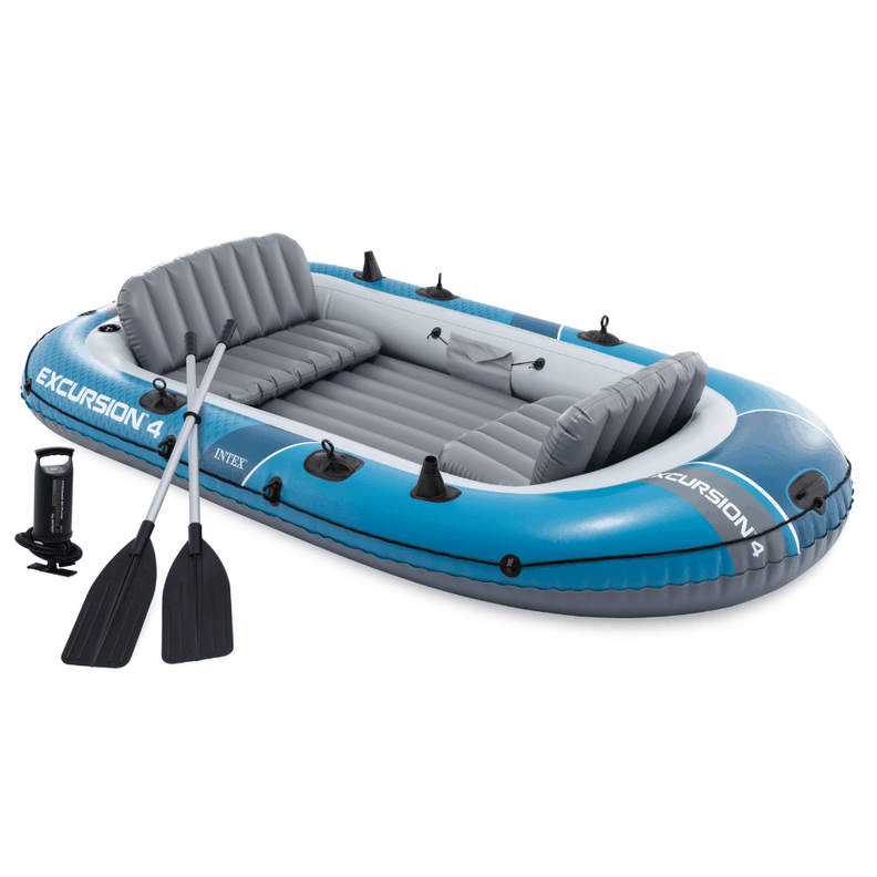 Bote Inflable Intex Excursion 4 Set Capacidad 500 Kg + Remos + Inflador Azul
