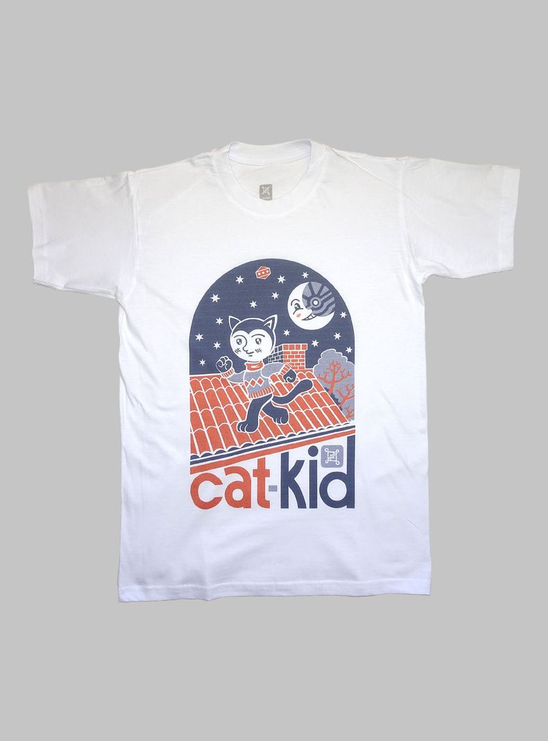 Polera niño manga corta 100% algodón orgánico con diseños originales. Cat kid-0