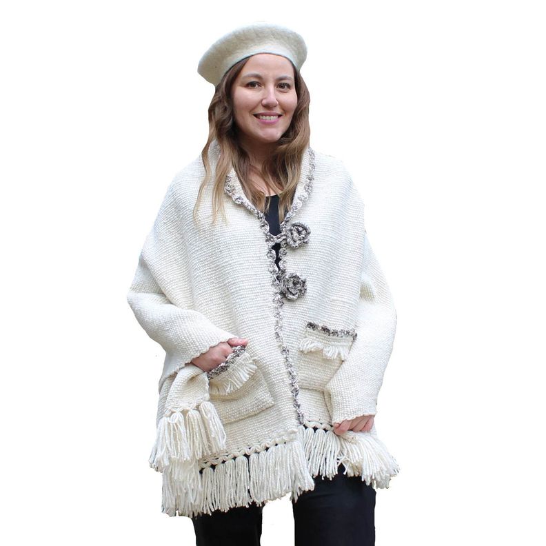 Capa Copihue Blanco - 100% Lana de Oveja -0