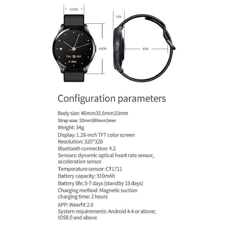 Reloj Smartwatch T88 con Termometro Negro-1