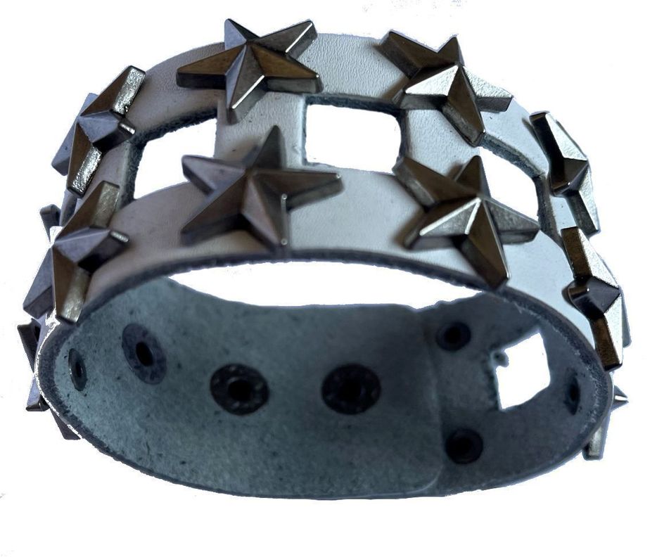 Pulsera de Cuero Blanca con Estrellas-0