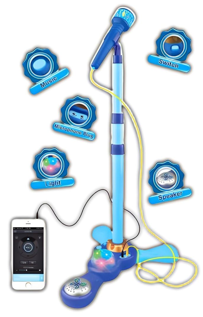 Micrófono Pedestal Juguete Mp3 Con Luces Infantil Azul-4