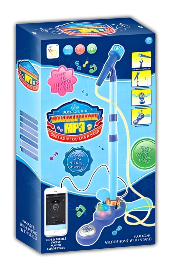Micrófono Pedestal Juguete Mp3 Con Luces Infantil Azul-2