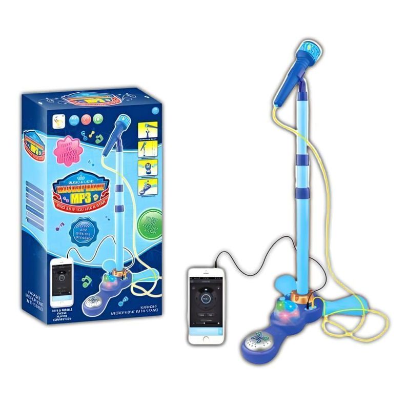 Micrófono Pedestal Juguete Mp3 Con Luces Infantil Azul-3