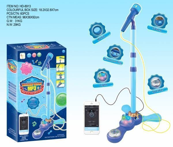 Micrófono Pedestal Juguete Mp3 Con Luces Infantil Azul-6