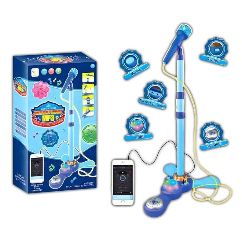 Micrófono Pedestal Juguete Mp3 Con Luces Infantil Azul-5