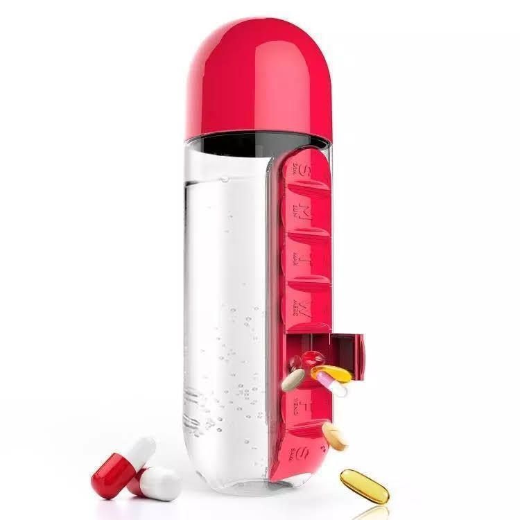 Botella De Agua 600ml + Pastillero Organizador De Pastillas-1