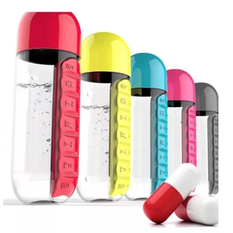 Botella De Agua 600ml + Pastillero Organizador De Pastillas-3