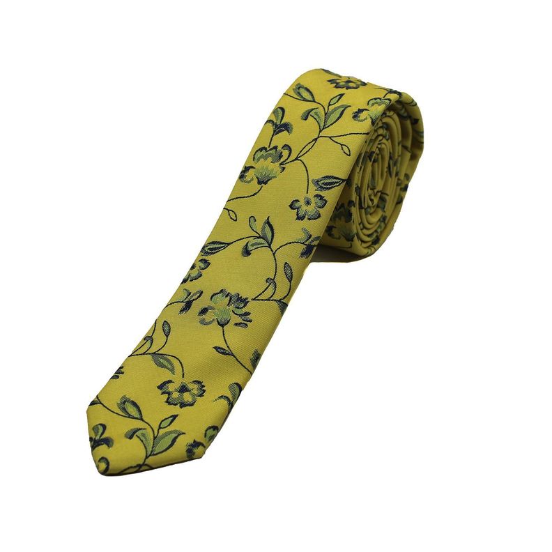 Corbata Microfibra Hojas 5cm Alaniz Amarillo-0