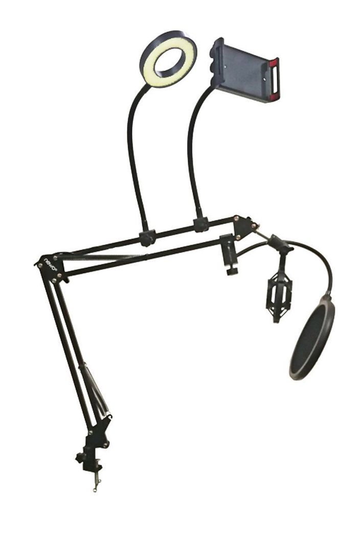 Atril soporte micrófono celular mesa escritorio led antipop araña NB-36C-6