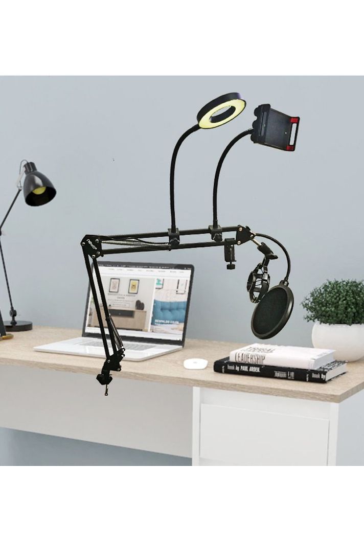 Atril soporte micrófono celular mesa escritorio led antipop araña NB-36C-1