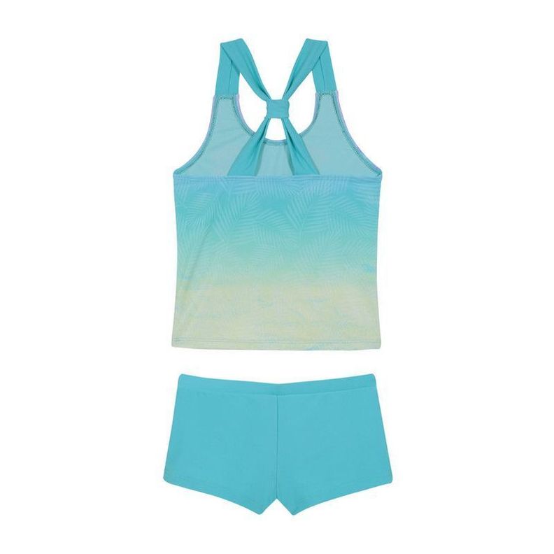 Traje de Baño Tankini UV30+ Sublimado para Niña Turquesa-2