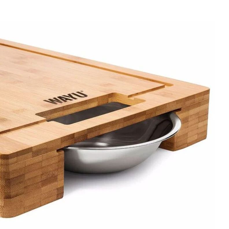 Tabla de Madera Acacia con Bowl de acero circular- Wayu-0