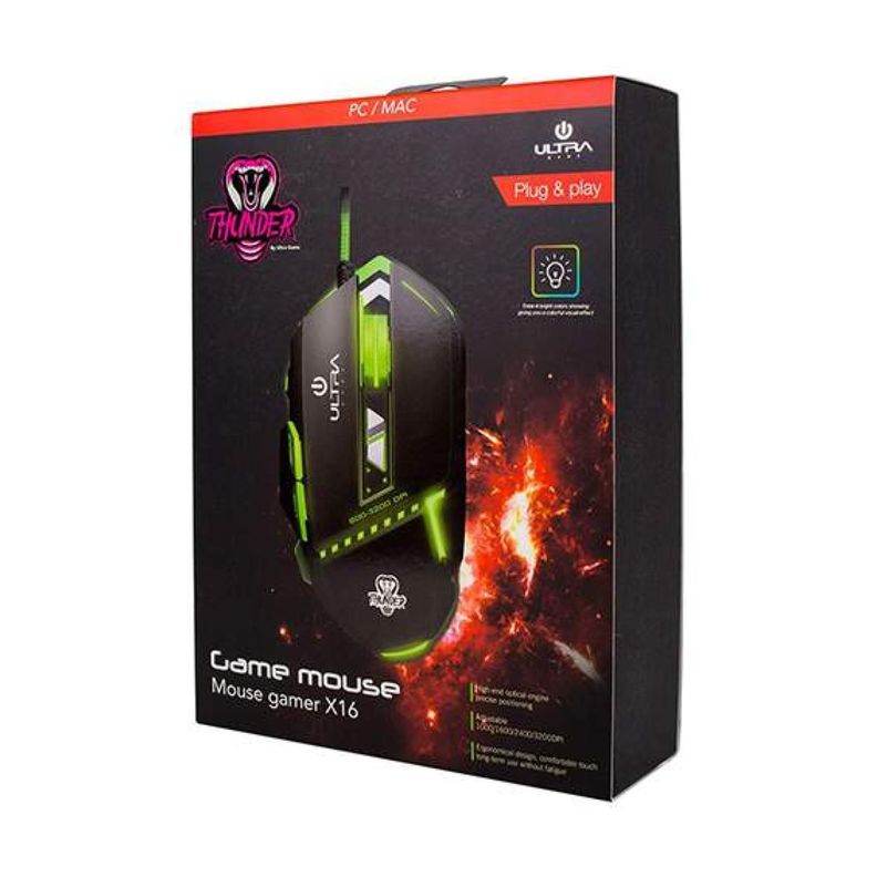 Mouse Gamer Alambrico USB Ergonomico 3200DPI RGB X16 Ultra-2