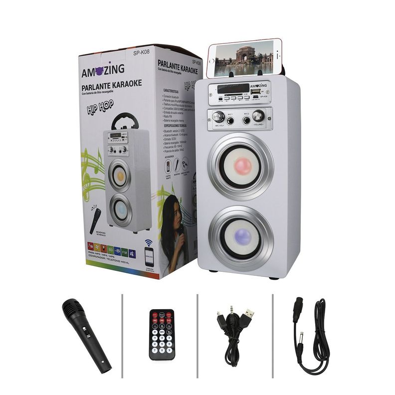 Parlante bluetooth karaoke HIP-HOP. Blanco-0