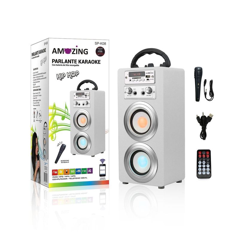 Parlante bluetooth karaoke HIP-HOP. Blanco-1
