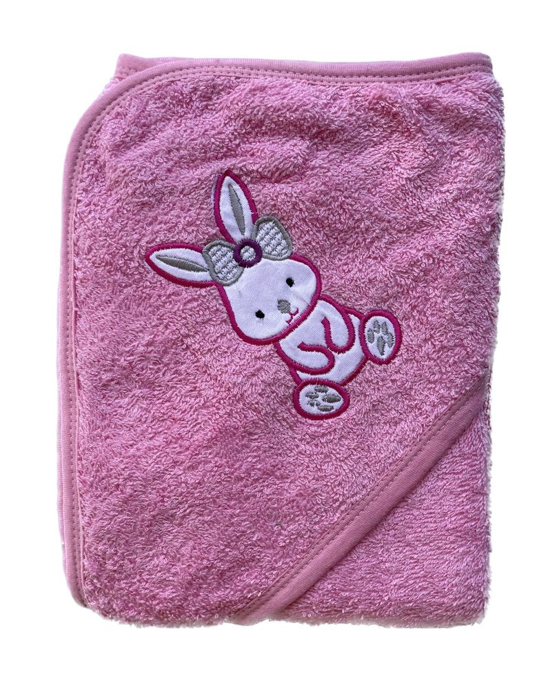 Toalla bebé algodón con Capucha conejo rosa 80x80-0