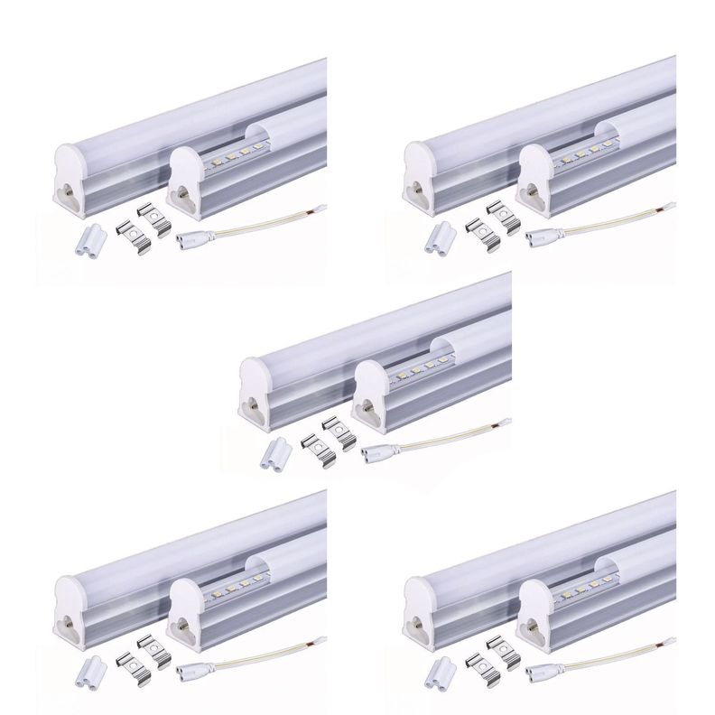 Pack 5 Tubos LED T5 Con Base 9W 60cm Cálido-0