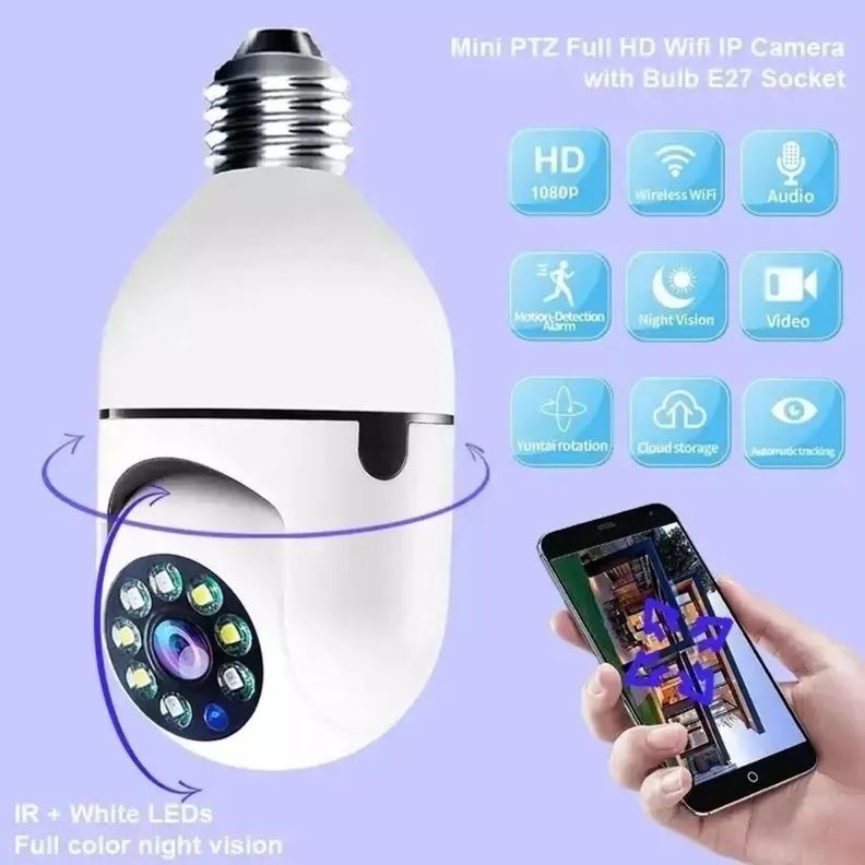 Camara De Seguridad IP Ampolleta WIFI PTZ360°-3