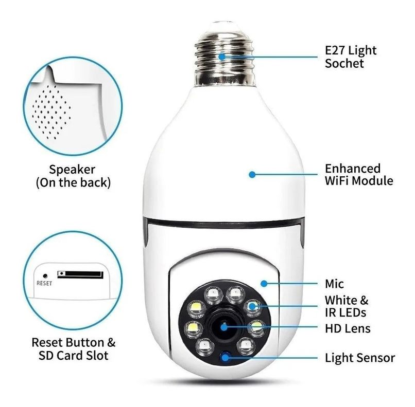 Camara De Seguridad IP Ampolleta WIFI PTZ360°-4