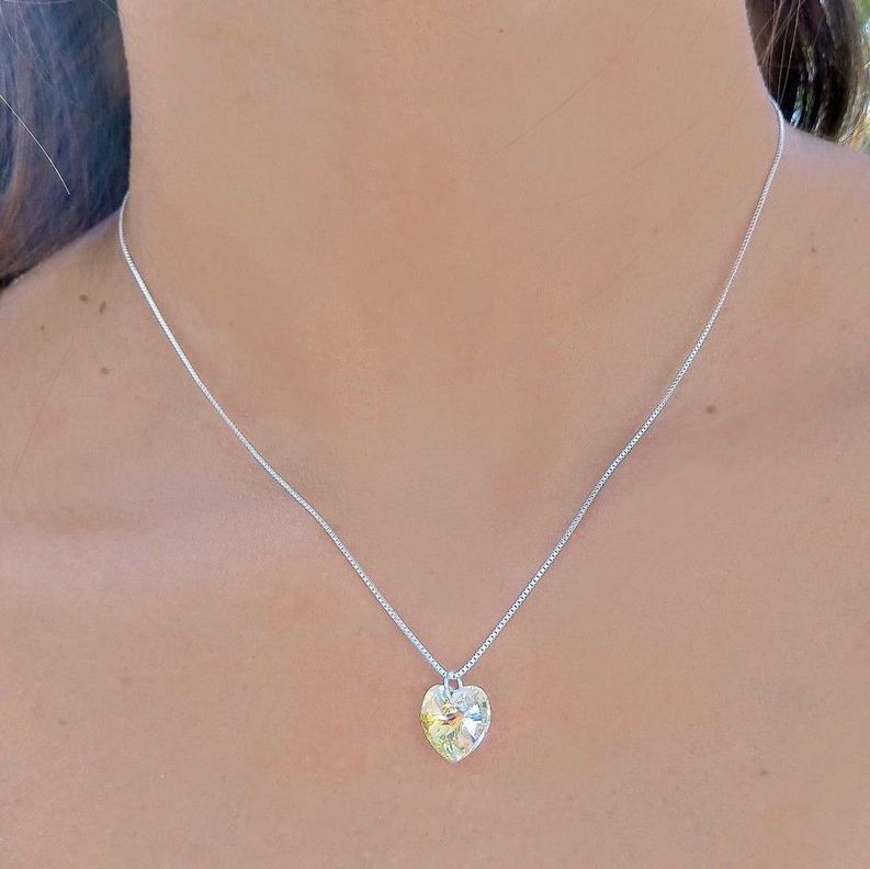 Collar Corazón Cristal austriaco Aurore Boreale 45cm Plata Fina 925-3