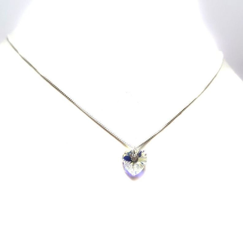 Collar Corazón Cristal austriaco Aurore Boreale 45cm Plata Fina 925-0