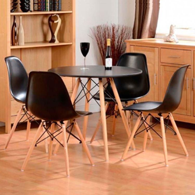 Comedor Redondo Negro 80cm + 4 Sillas Eames Clásicas Negro-3