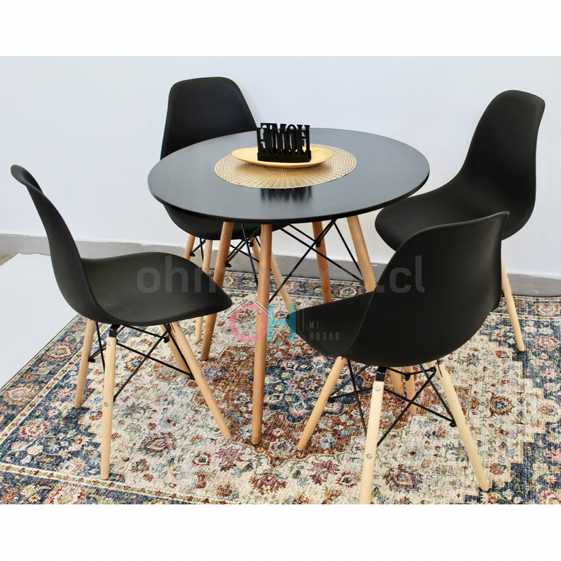 Comedor Redondo Negro 80cm + 4 Sillas Eames Clásicas Negro-2
