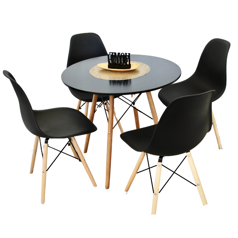Comedor Redondo Negro 80cm + 4 Sillas Eames Clásicas Negro-0
