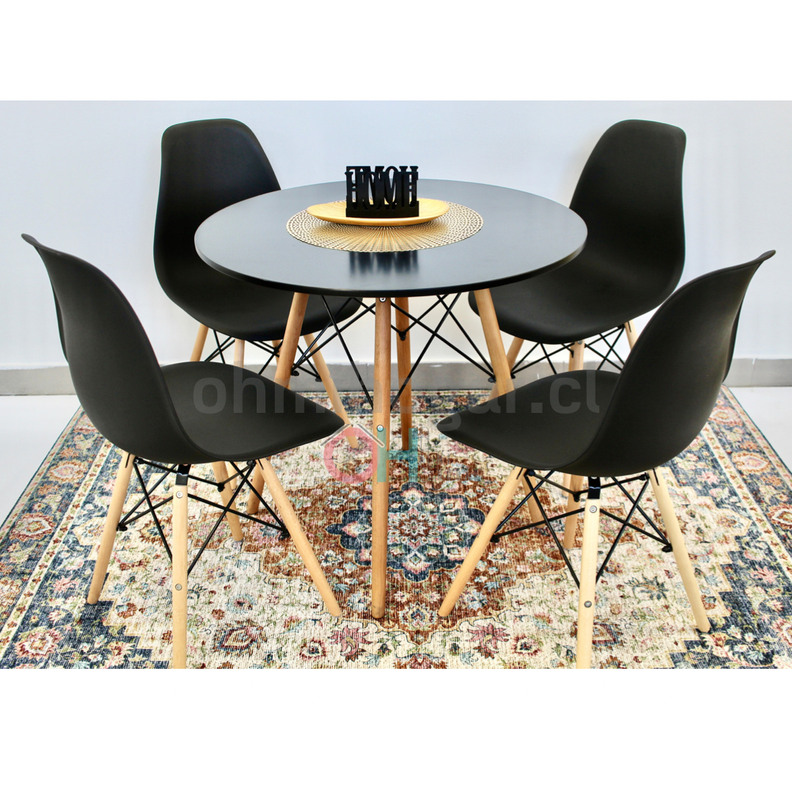 Comedor Redondo Negro 80cm + 4 Sillas Eames Clásicas Negro-1