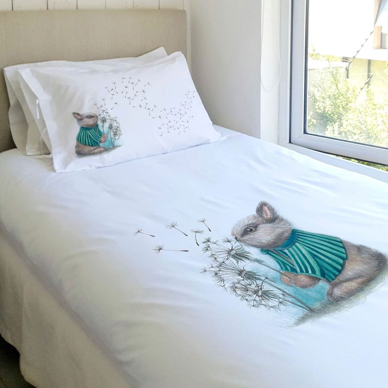 JUEGO DE CAMA FUNDA DE PLUMÓN + SABANA BAJERA + 4 FUNDAS ALMOHADA CONEJO PIDE UN DESEO SUPER KING-1