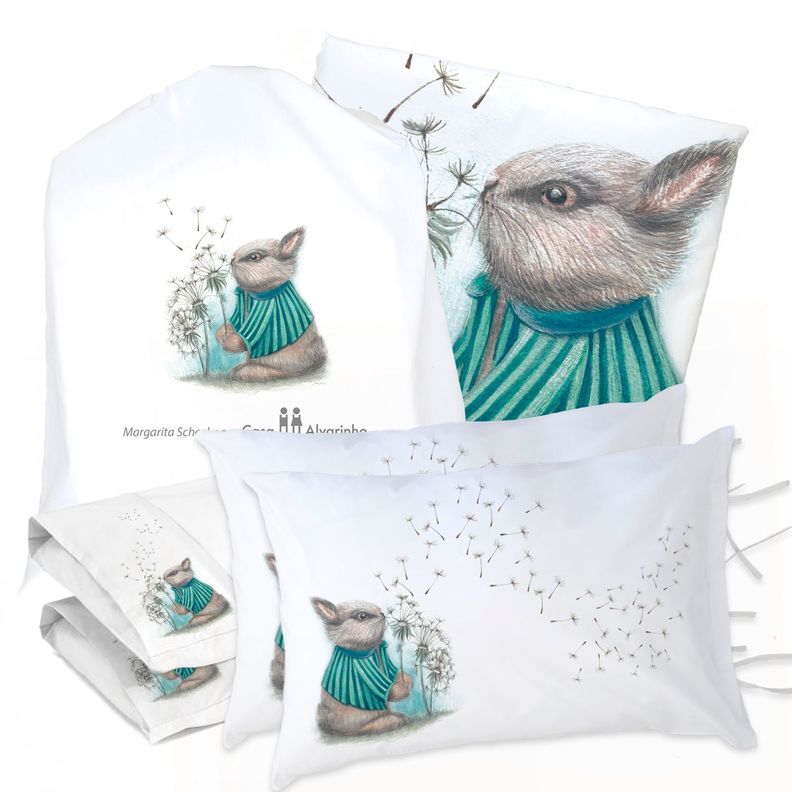 JUEGO DE CAMA FUNDA DE PLUMÓN + SABANA BAJERA + 4 FUNDAS ALMOHADA CONEJO PIDE UN DESEO SUPER KING-0