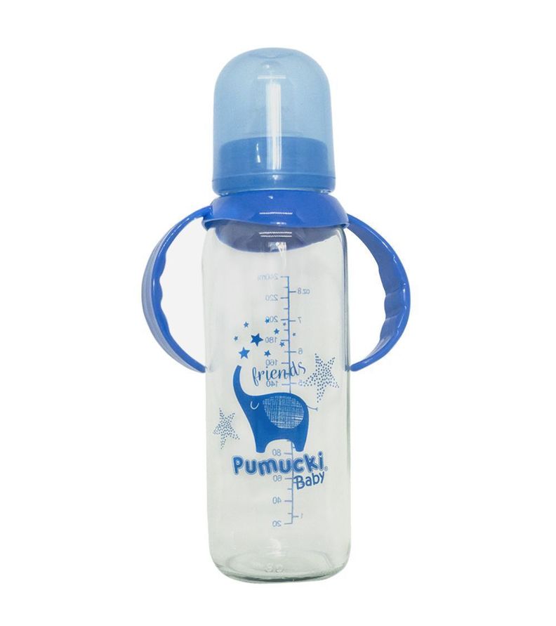 Mamadera Vidrio 250 ml Azul Pumucki-0