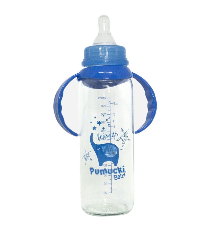 Mamadera Vidrio 250 ml Azul Pumucki-1