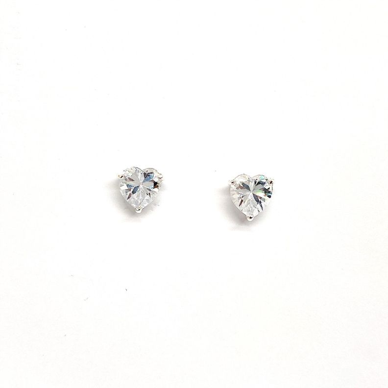 Aros Corazón Circón Blanco 5mm Plata Fina 925-0