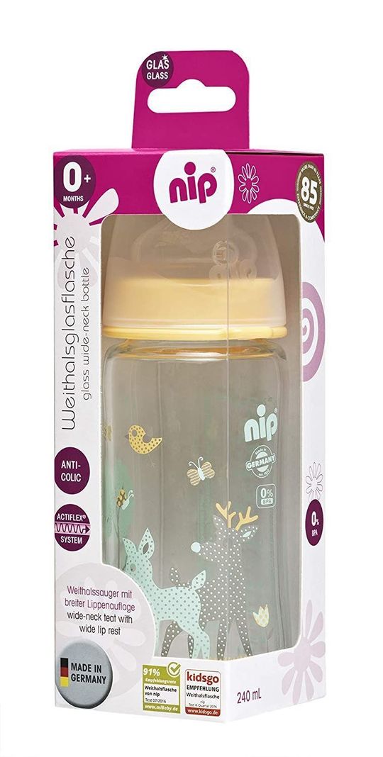 Mamadera vidrio Silicona Cuello Ancho Ciervo Naranjo 240 ml-1