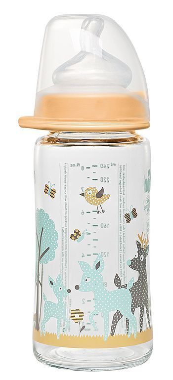 Mamadera vidrio Silicona Cuello Ancho Ciervo Naranjo 240 ml-0