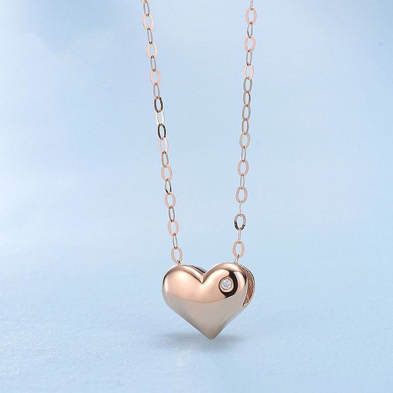 CADENA ESLABONES ORO ROSADO 18K COLGANTE CORAZÓN CON DIAMANTE 1P-2