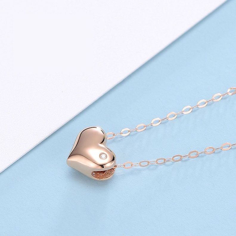 CADENA ESLABONES ORO ROSADO 18K COLGANTE CORAZÓN CON DIAMANTE 1P-1