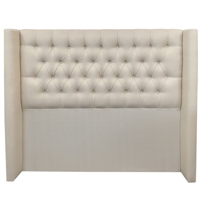 Respaldo Capitoné Wing Recto  Lino Crema - 1.5 Plazas-0